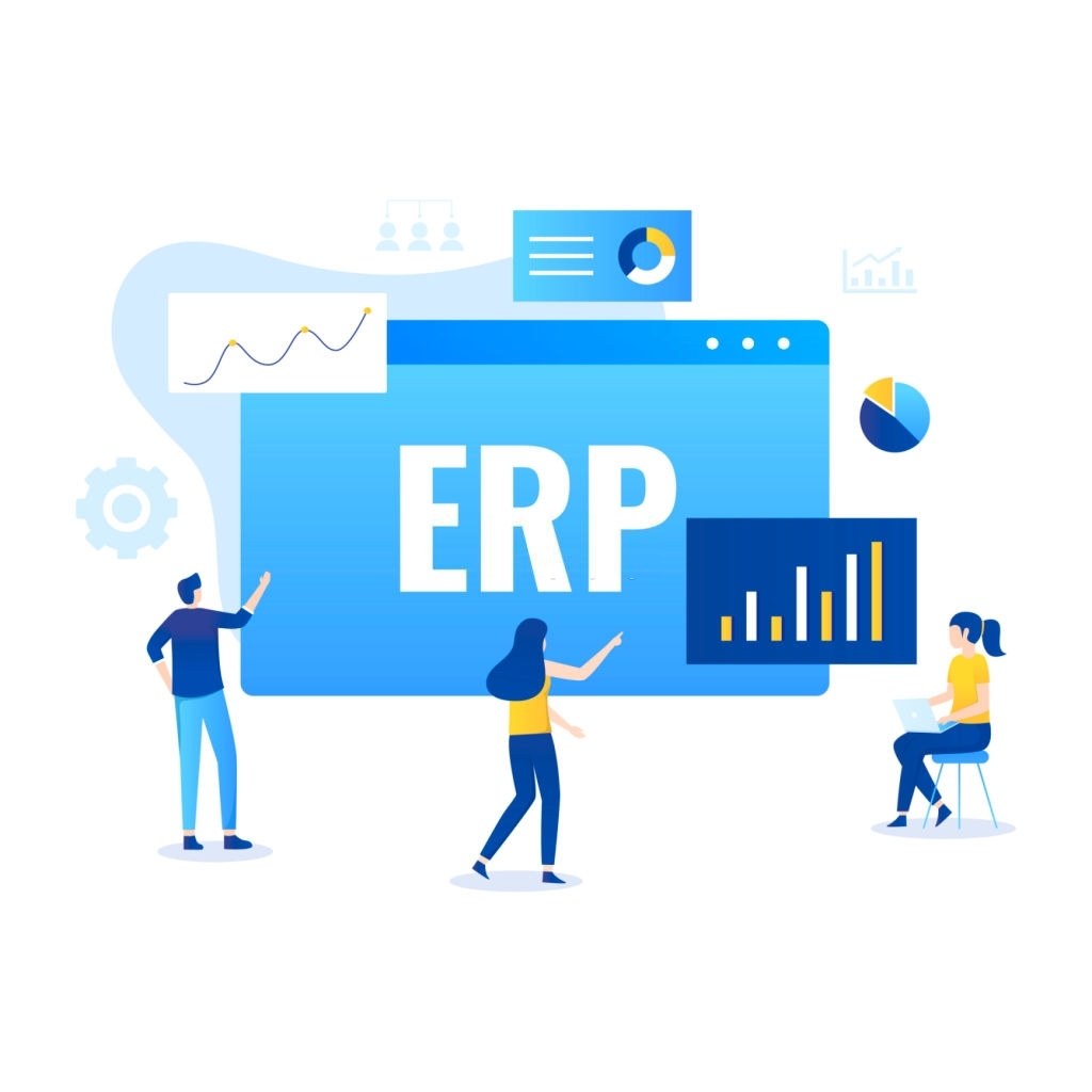 ERP Enterprise resource planning illustration concept, productivity and company enhancement. Illustration for websites, landing pages, mobile applications, posters and banners